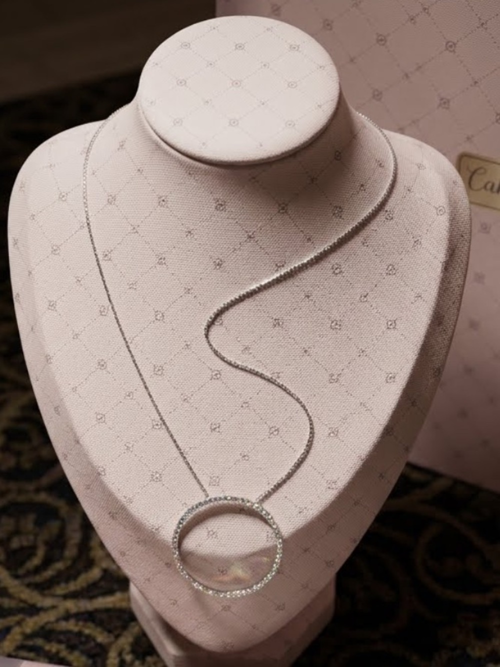 Silver Tone Open Circle Pendant Necklace Rhinestone Eternity Snake Chain OS